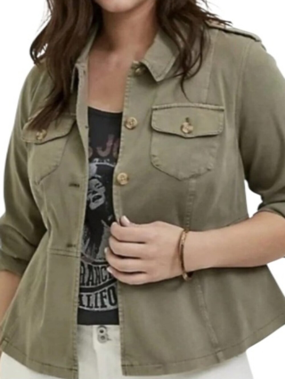 Torrid Utility Olive Green Peplum Button-Front Jacket-NWT